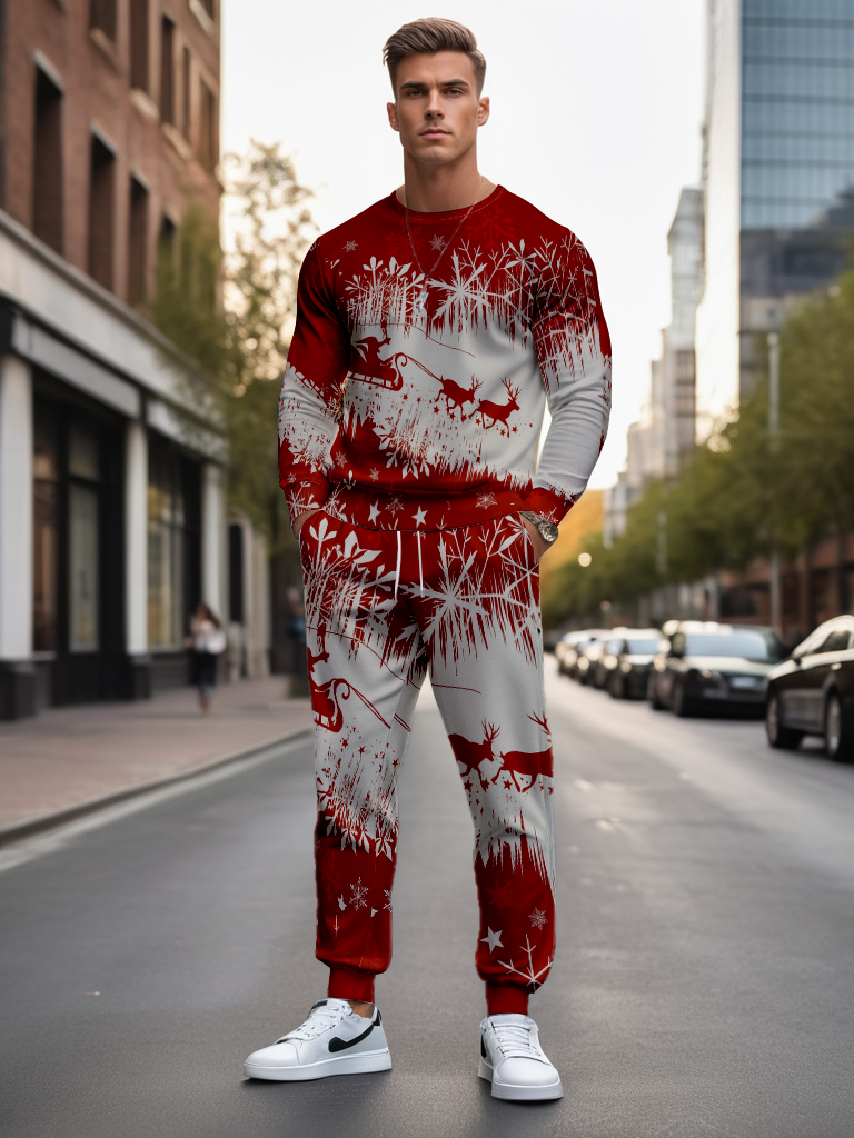 Men's Brown Knitted Cotton Blend Long Sleeve Round Neck Sweatshirt Ankle-Length Casual Comfortable Outdoor Wear T-Shirt - YLWY00173