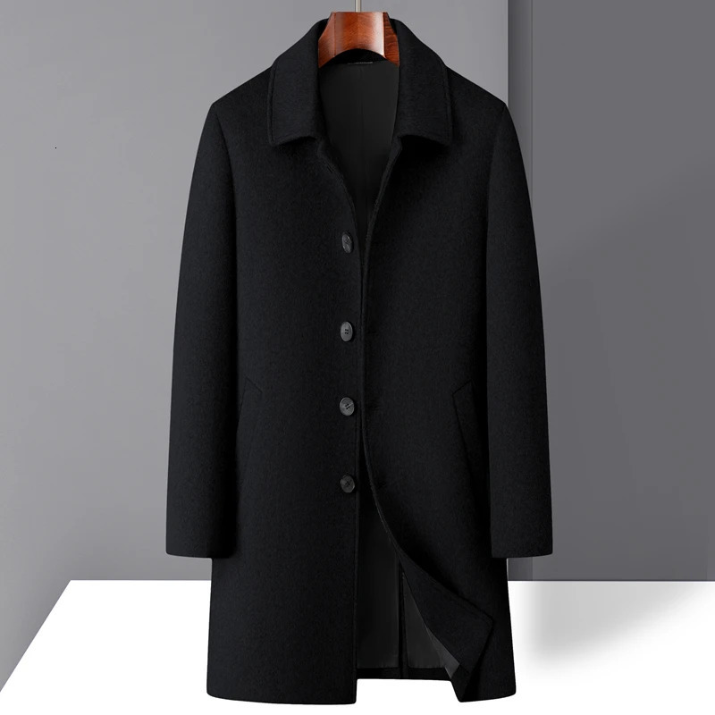 Highquality mens fashionable stylish and versatile solidcolor casual long woolen overcoat wool 251015