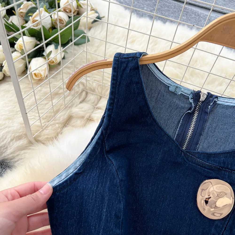 Denim Pant Set Women Two Piece Sets Sleeveless Vests Tops Wide Leg Long Pants High Waist Y2k Streetwear Elegant Work 2025T251022