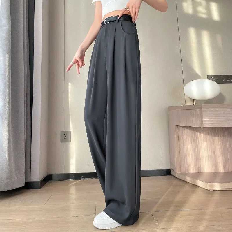 2025 New Spring Summer Casual Loose Womens Wide Leg Full Length Pants High Waist Solid Female Elegant Straight TrousersT251022