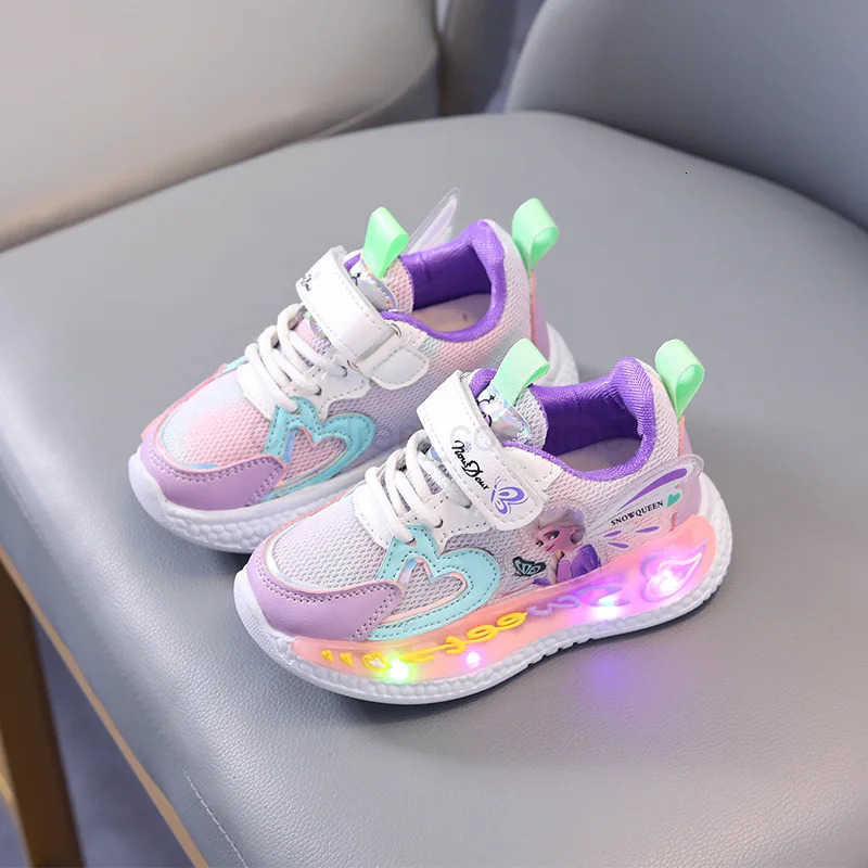 Disney Children Led Shoes Kids Girls Sneakers Frozen Elsa Princess Lighting Shoes Pink Purple Casual Sports Shoes Size 2131 H2510221