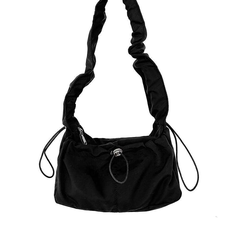 Korean Women's Pleated Trendy Artistic Crossbody Nylon Niche Design Fashion Casual Single Shoulder Small Square Bag B5