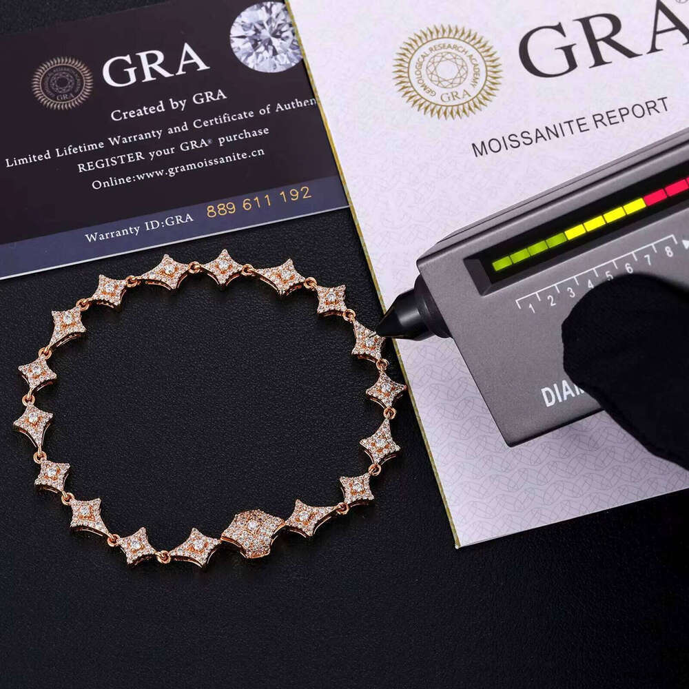 Summer Mens Jewelry 7.4mm Sterling Sier VVS1 Moissanite Iced Out Shuriken Link Bracelet Anklet for Men Lady