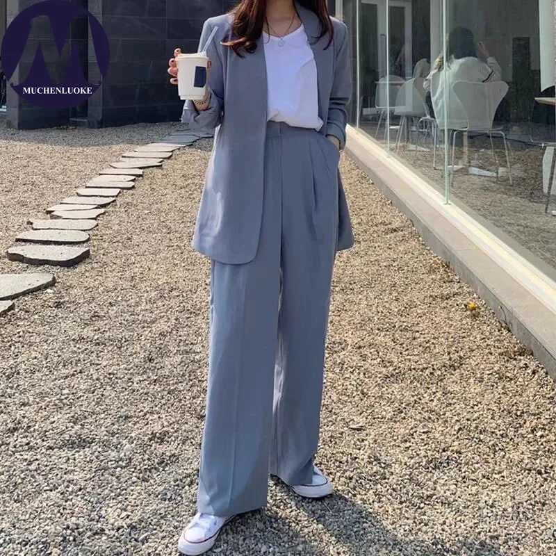 2 Pieces Set for Woman Spring Autumn Korean Fashion Versatile Office Blazer Suits Casual Loose High Waist Wideleg Pants SetsT251022