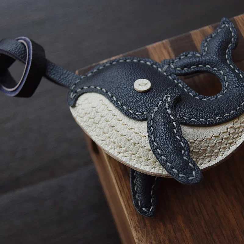 Handmade leather bag charms whale bag pendants leather car keychain pendants doll small decorations birthday gifts J251121