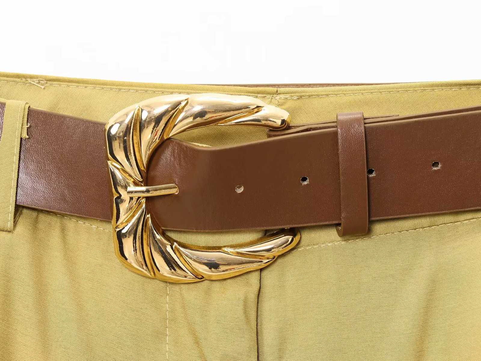 Womens Wide Leg Pants With Belt Solid High Waist Folded Pocket Decoration Spring Autumn Casual Long Trousers PantsT251022