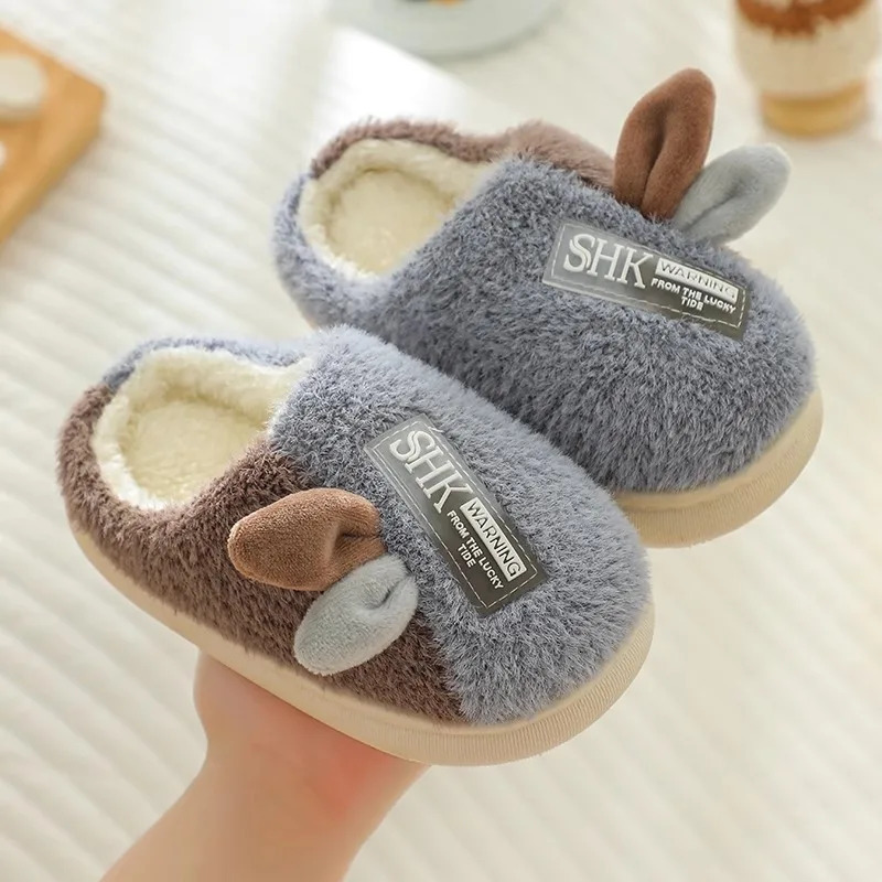 Boys cotton slippers autumn and winter girls parentchild shoes indoor plush anti slip cute childrens woolen 251022