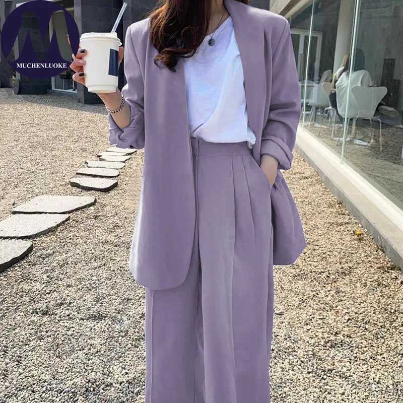 2 Pieces Set for Woman Spring Autumn Korean Fashion Versatile Office Blazer Suits Casual Loose High Waist Wideleg Pants SetsT251022