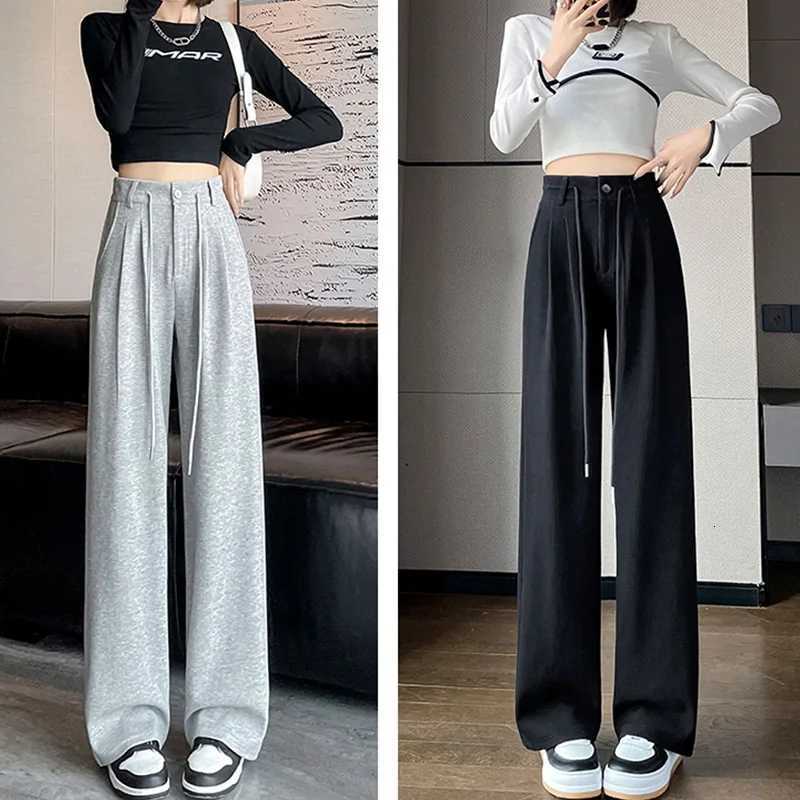 Women Classic High Waisted Straight Leg Pants Lady Daily Baggy Draping Sweatpants Female Concise Gray Black 2024 Casual TrousersT251022