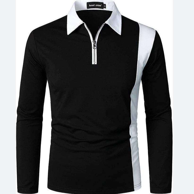 Youth Trendy Color Block Men's Long Sleeve Polo Shirt Fashion Two-tone Patchwork Fashion Men's Clothing Men's Turn-down Collar Shirt Lo