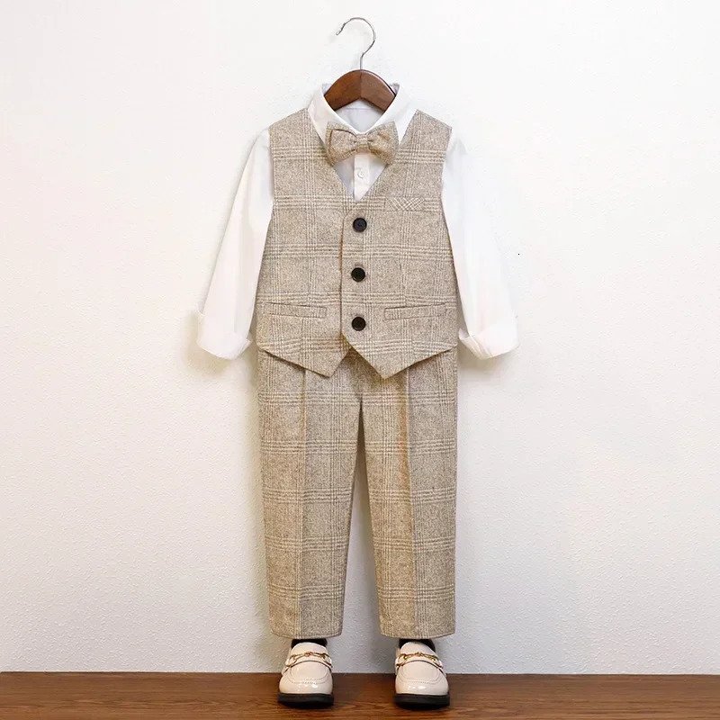 Boys Suit for Wedding Thick Children Pograph Performance Costume Khaki Elegant Kids Birthday Party Tuxedo Formal Blazer Set 251021