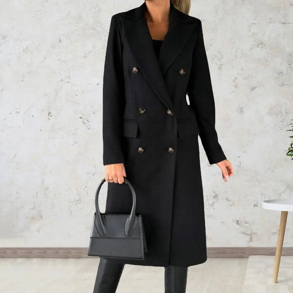 Autumn Winter Women Woolen Coat Solid Color Turndown Collar Buttons Lady Long Jacket Double Breasted Calflength Female Overcoat 251020