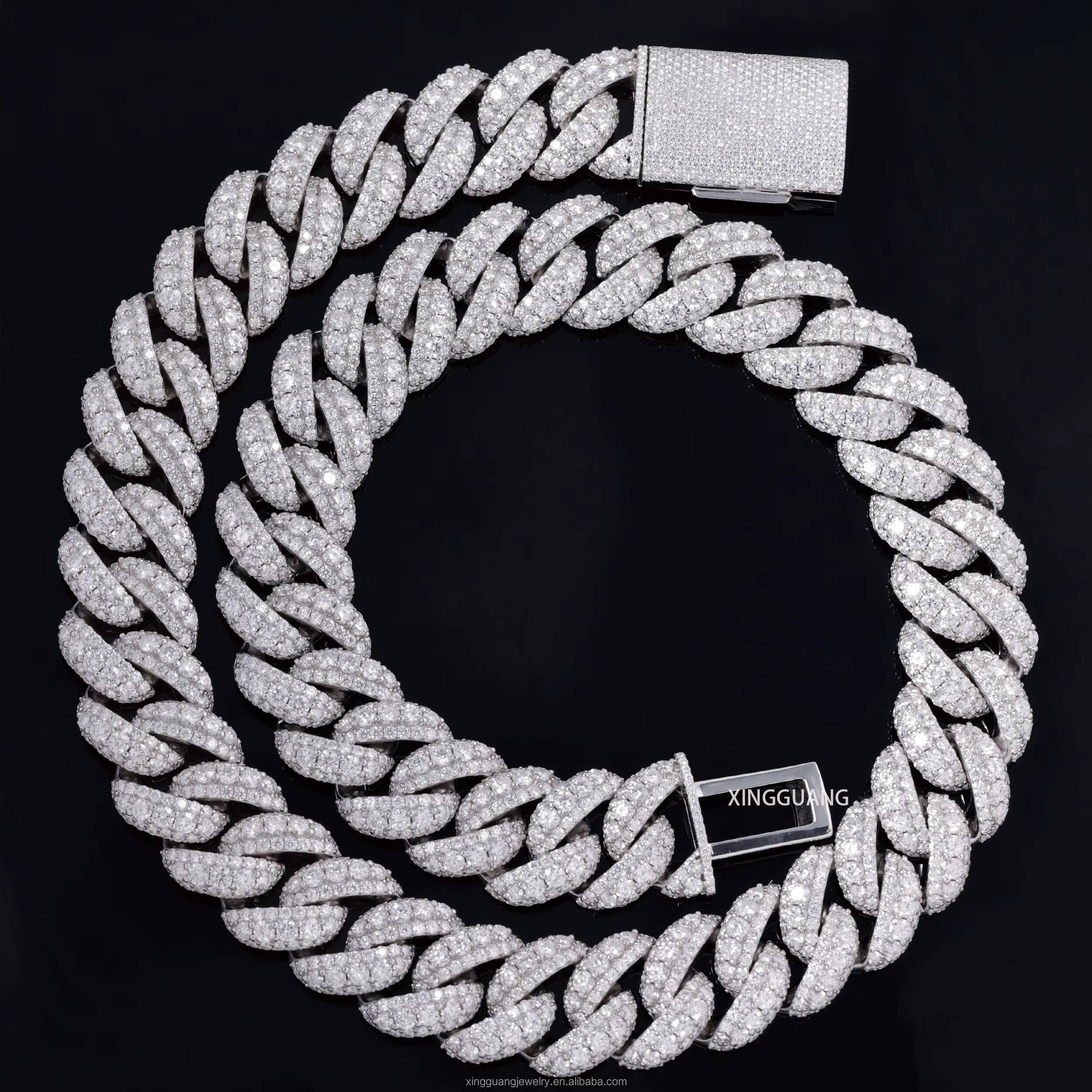 Hot Selling HipHop Jewelry 20MM 22MM Iced Out Moissanite Raised Chain S925 18K Gold Plated VVS Diamond Cuban Lidynamic Chain Necklace