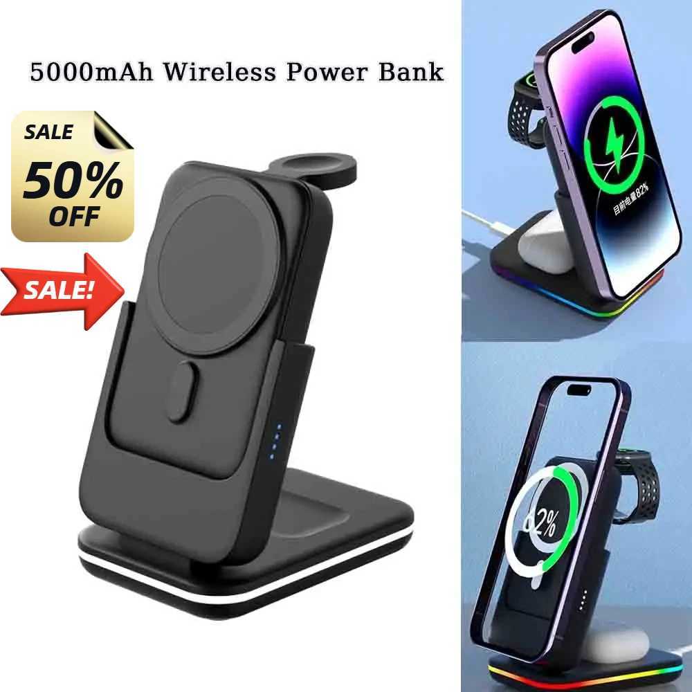 Portable 5000mAh Power Bank 3 in 1 Wireless Charging Station for IPhone IWatch Galaxy Watch for Phones Airpods J251114