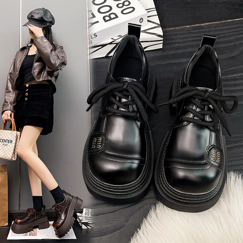 Free Shipping Simple Lovely Thick Sole Womens Leather Shoes New Arrival Fashion Versatile Chunky Heel Dress Shoes Black Brown Hot Sale