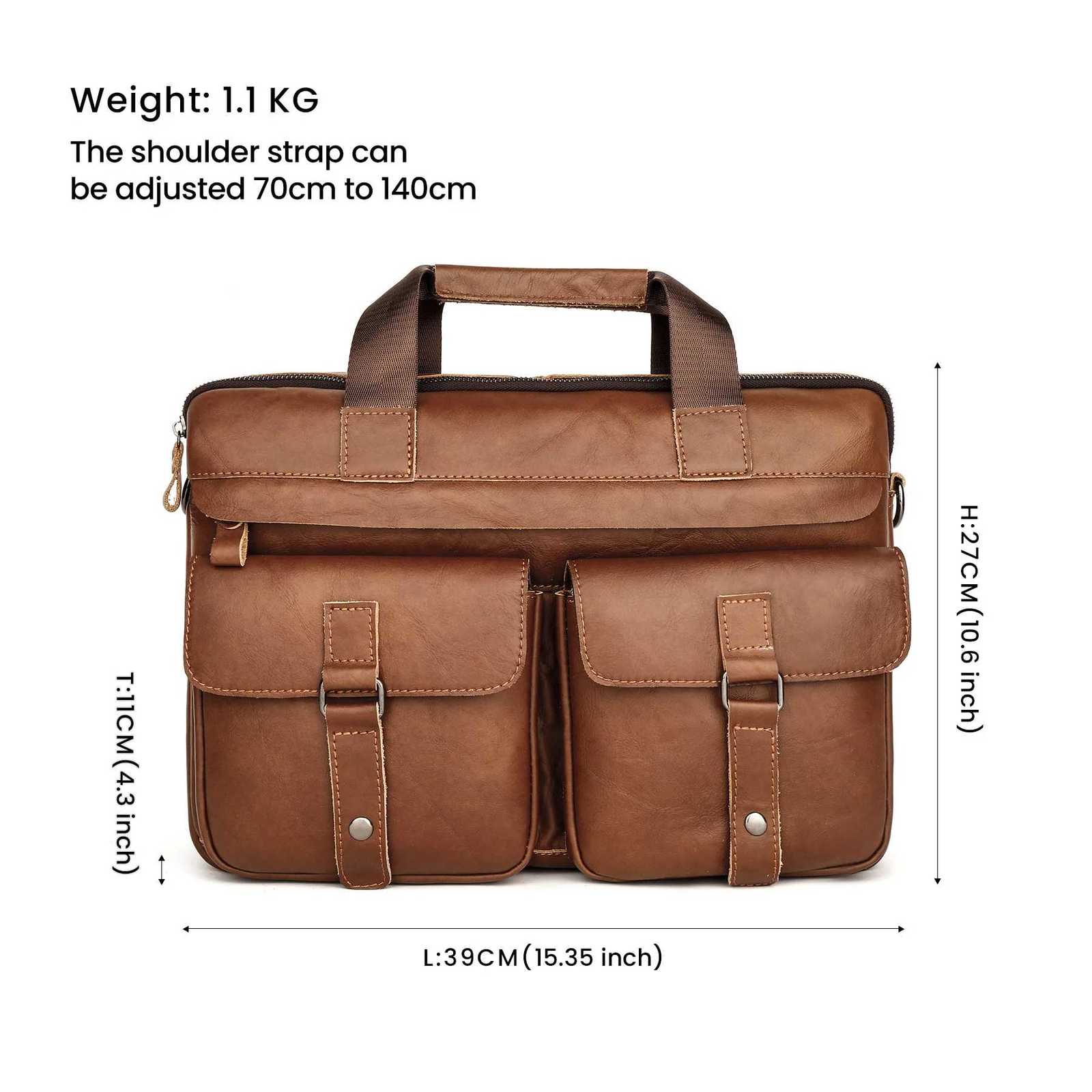 Retro genuine leather singleshoulder bag largecapacity business multipocket briefcase mens multifunctional laptop bag W251022