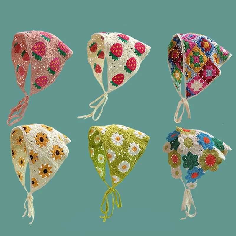 Korean Sweet Cute Handmade Crochet Hollow Triangle Headband Towel Women Spring and Summer Travel Literary Photo Hair Scarf V251022