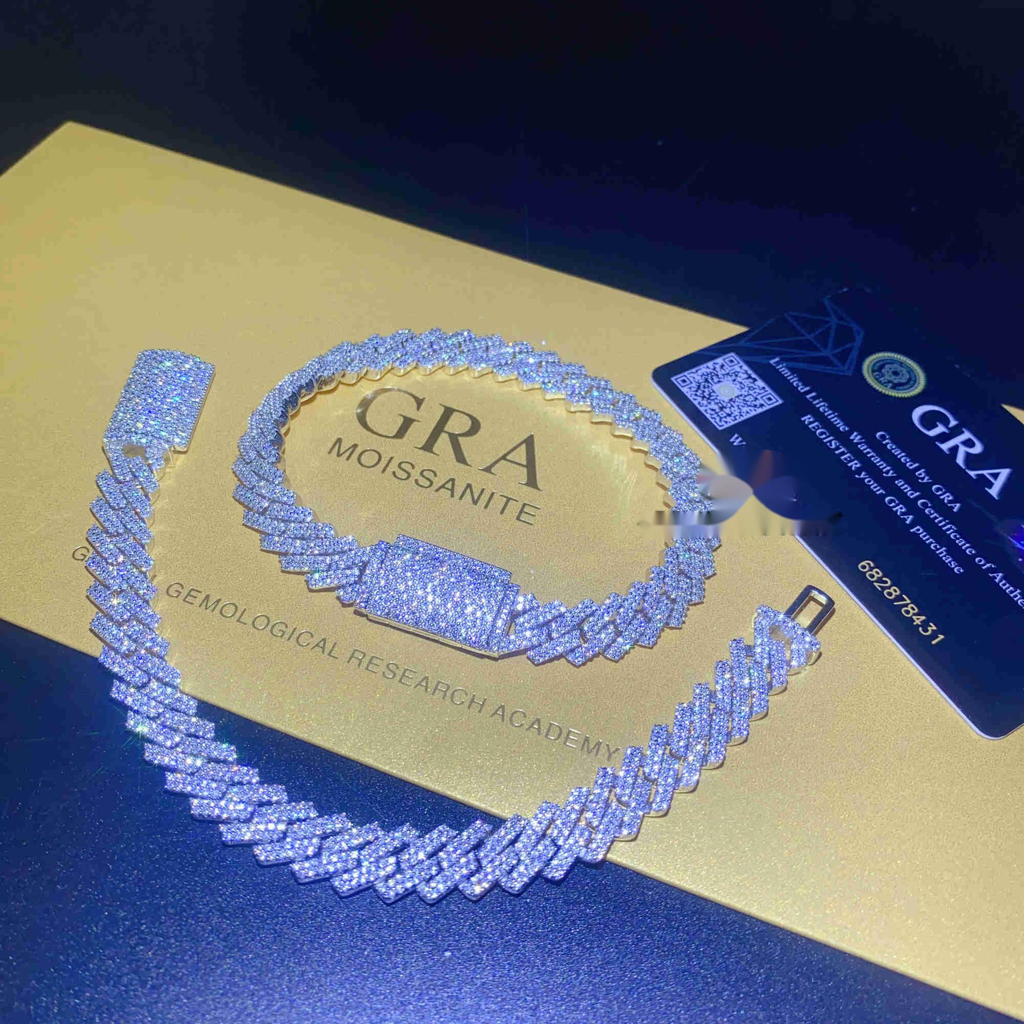 Top Seller Hip Mens Fine Jewelry 10mm 2rows Diamond Vvs1 Moissanite Cuban Bracelet 925 Sterling Silver