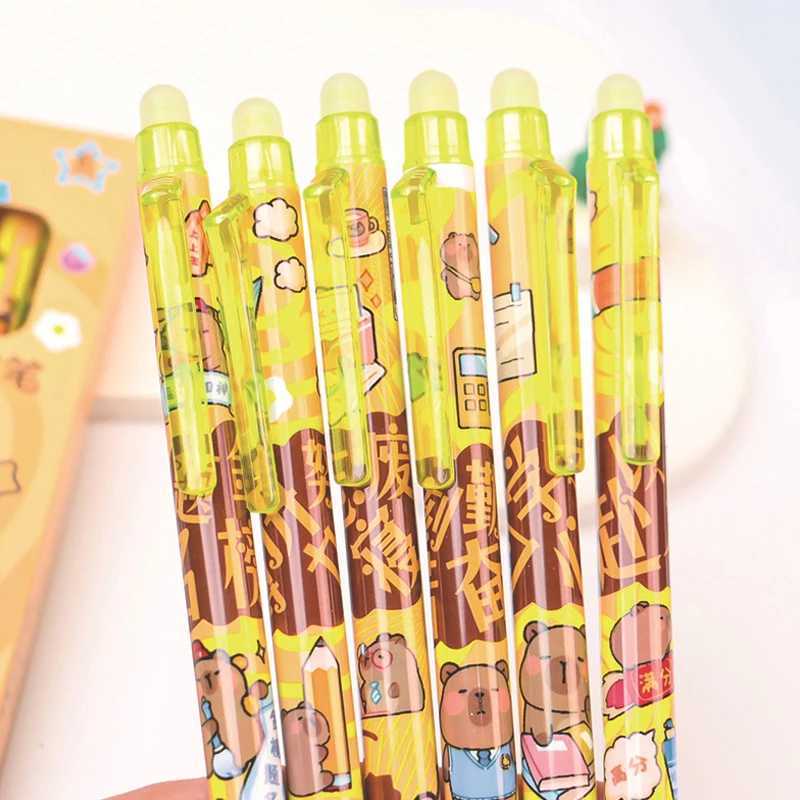 6Pcsset QuicklyDrying Pressing Neutral Pens Writing Smooth Pens Kawaii Capybara Erasable Gel Pen Set Student Stationery Gifts J251022