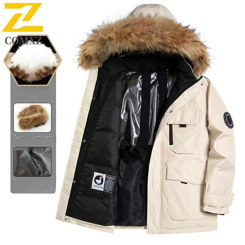 COMXZ Premium Men Down Jacket Detachable Fur Collar Outdoor Sport Warm Parka Fashion Daily Casual Windproof Winter Puffer Coat 251020