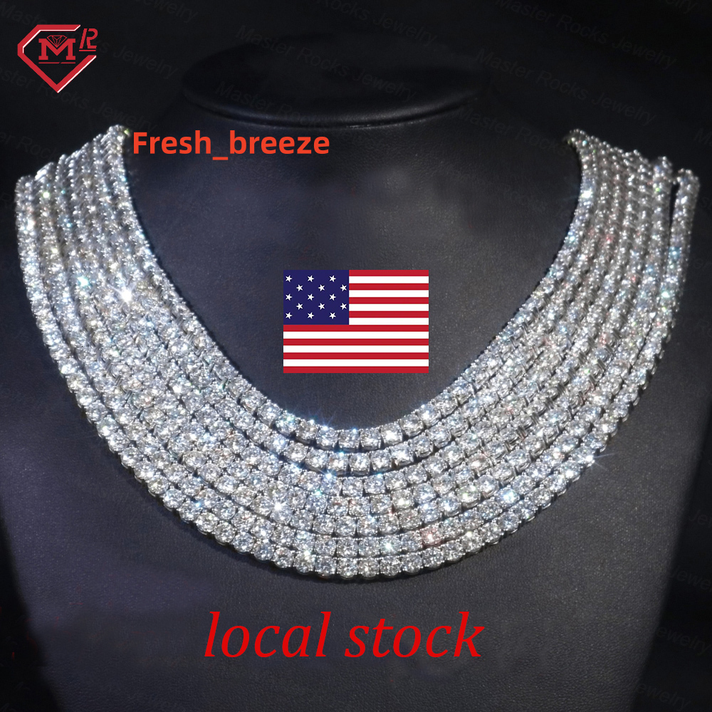 3 Days Shipment 3MM 4MM Moissanite Tennis Necklaces Jewelry 925 Silver Iced Out Moissanite Chain