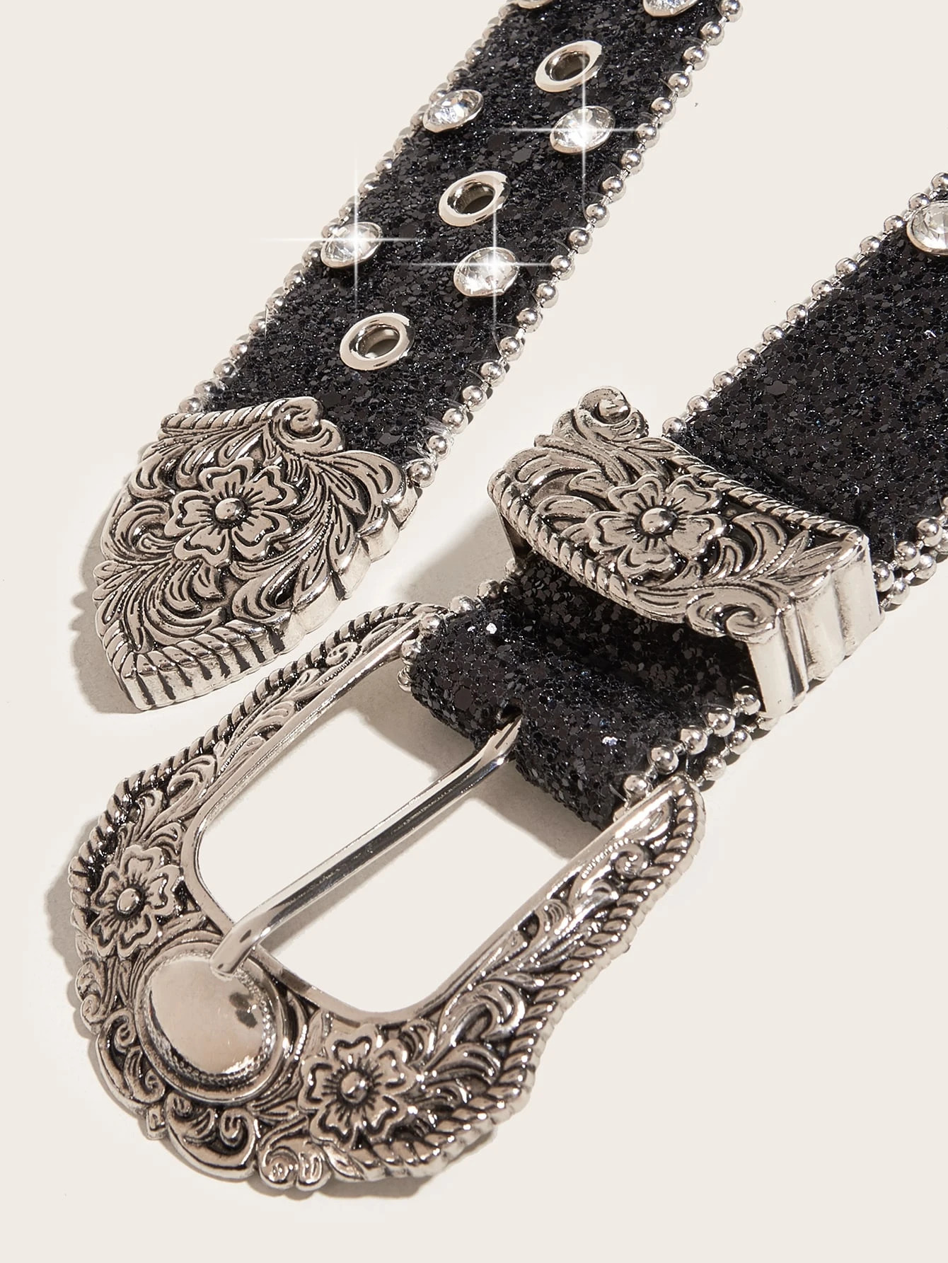 1pc mens black western style diamond Y2K metal style mens belt for all seasons commuting and jeans accessories 251013