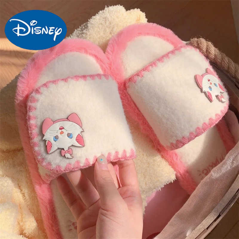 Disney Disneys AristoCats Warm Slippers Kawaii Cartoon Anime Embroidery Accessories Cotton Slippers AutumnWinter Womens Gift H251022