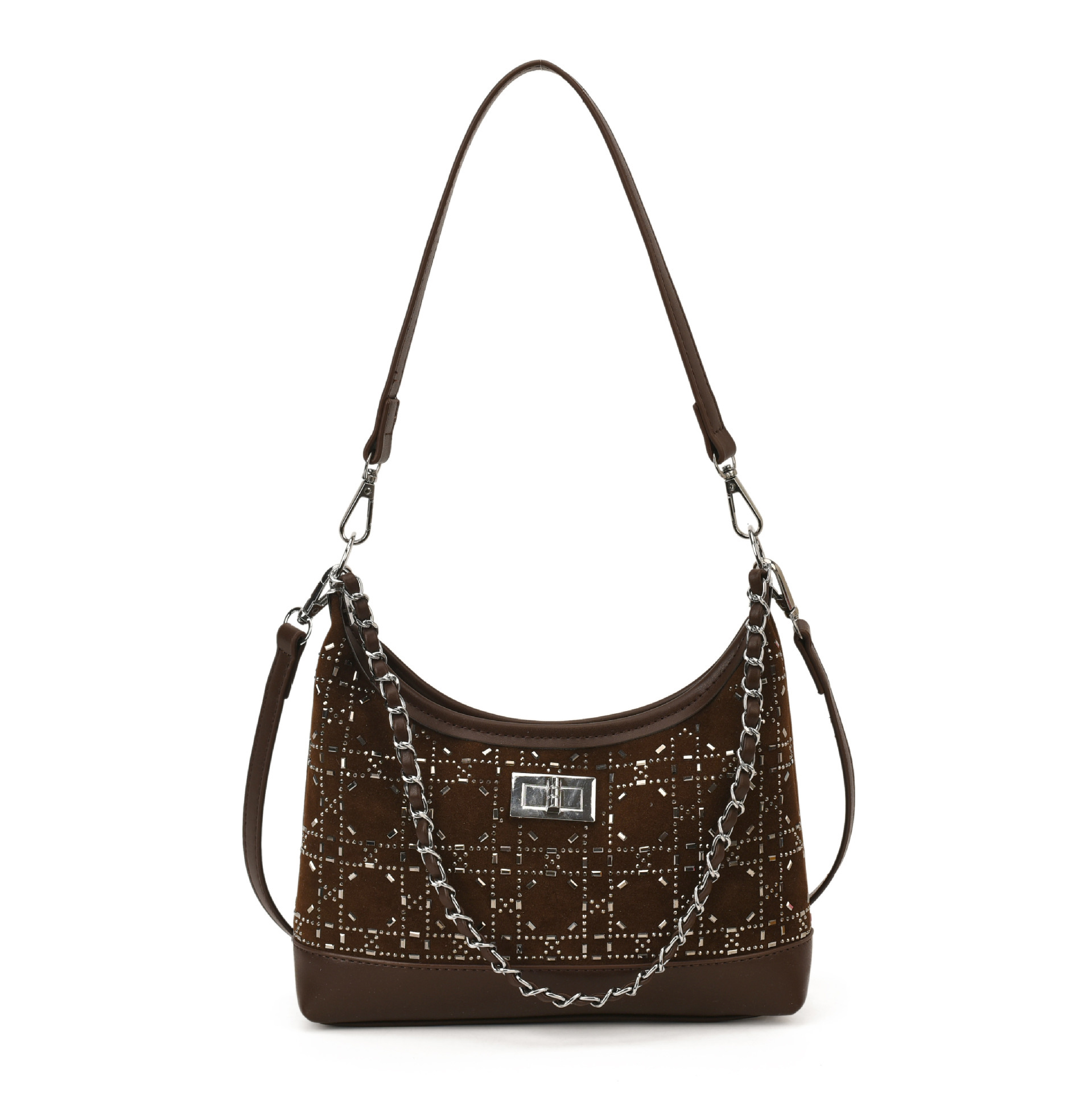 Luxury Brand Designer Bag Deerskin Velvet Inlaid Diamond Chain Bag For Women, High-End Feel, Autumn And Winter New Korean Version, Niche Design, Fashi