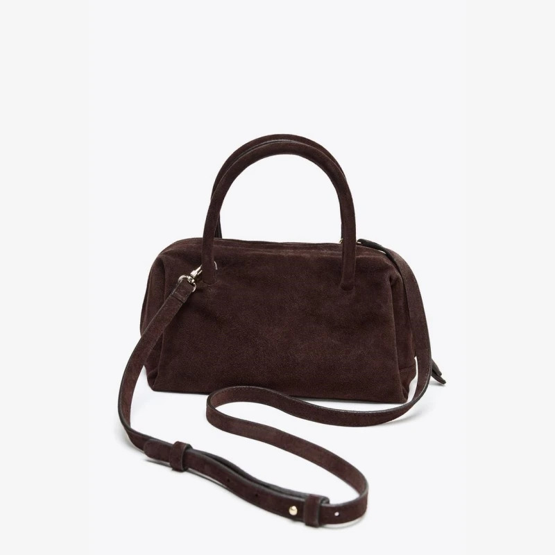 WOMENS SUEDE BOWLING BAG Fashion Handbag Purse For Women Croosbody Boston Bag for Ladies Small 251018