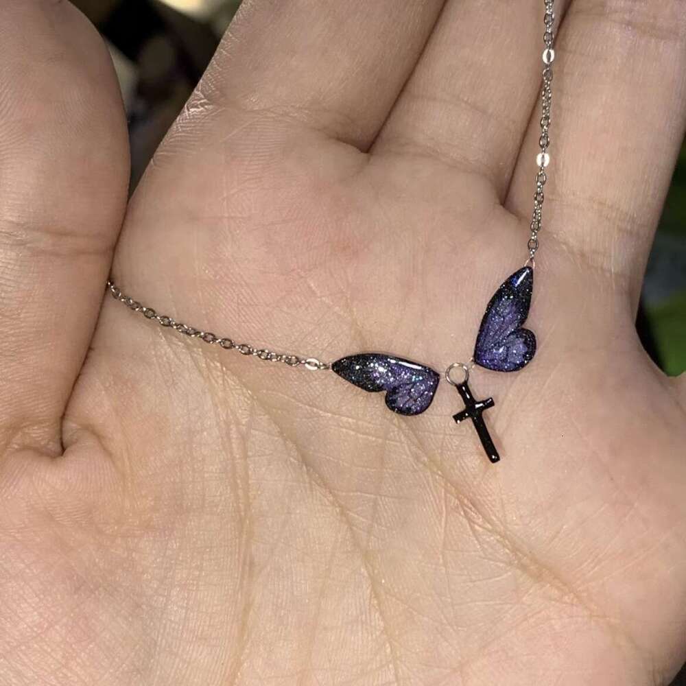 New Eternal Night Butterfly Oil Drop Collarbone Chain Fashion Creative High-end Cross Necklace