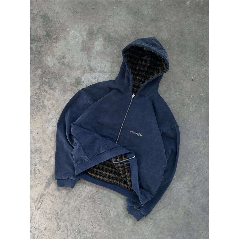 Winter Trendy Brand New Plaid Lined Patchwork Reversible Cotton Sweatshirt Street Fashion Jacket