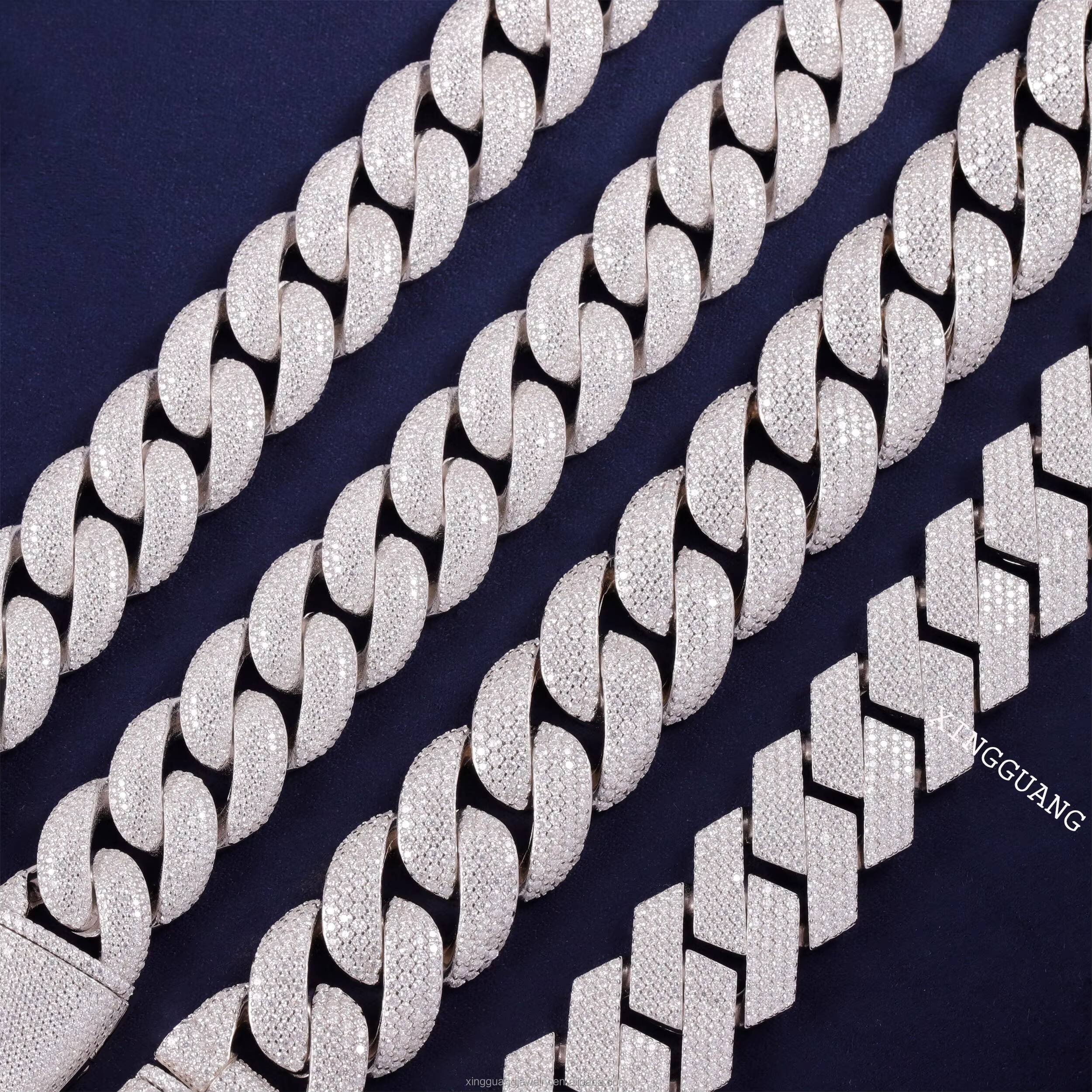 Fine Cuban Chain 20mm Width 234rows Iced Out VVS Moissanite Diamonds White Gold Plated Solid Silver Hip Hop Bracelet Jewelry