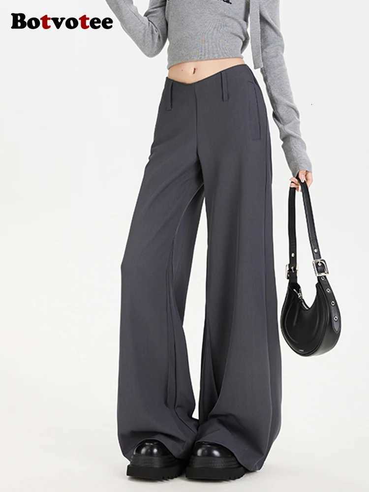 Botvotee 2025 Womens VWaist Low Rise Trousers Flared Wide Leg Dress Pants American Retro Drag Hem Fluid Drape Office PantsT251022