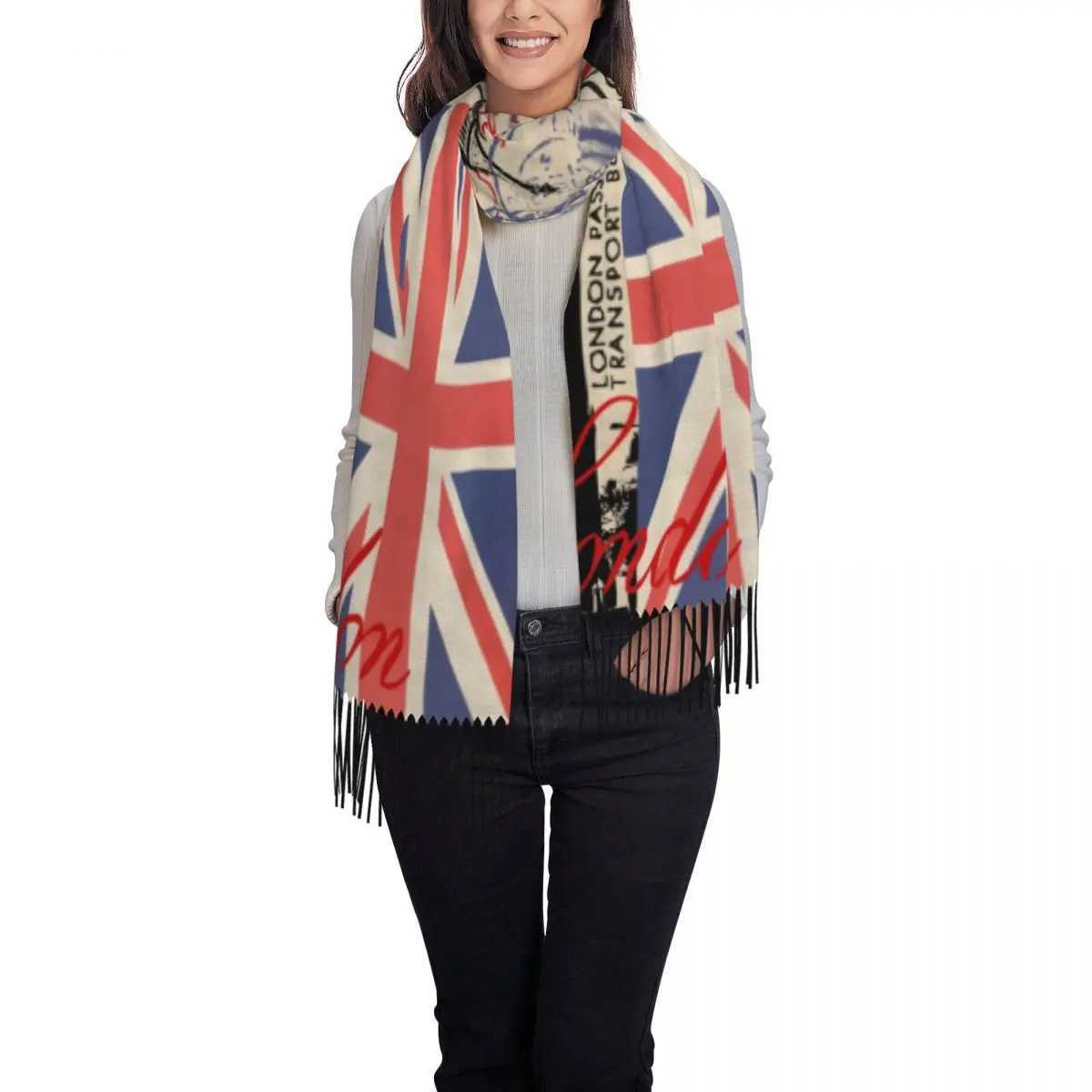 Custom Retro Vintage London Tassel Scarf Women Winter Fall Warm Shawls Wraps Female UK British Flag Scarves J251118