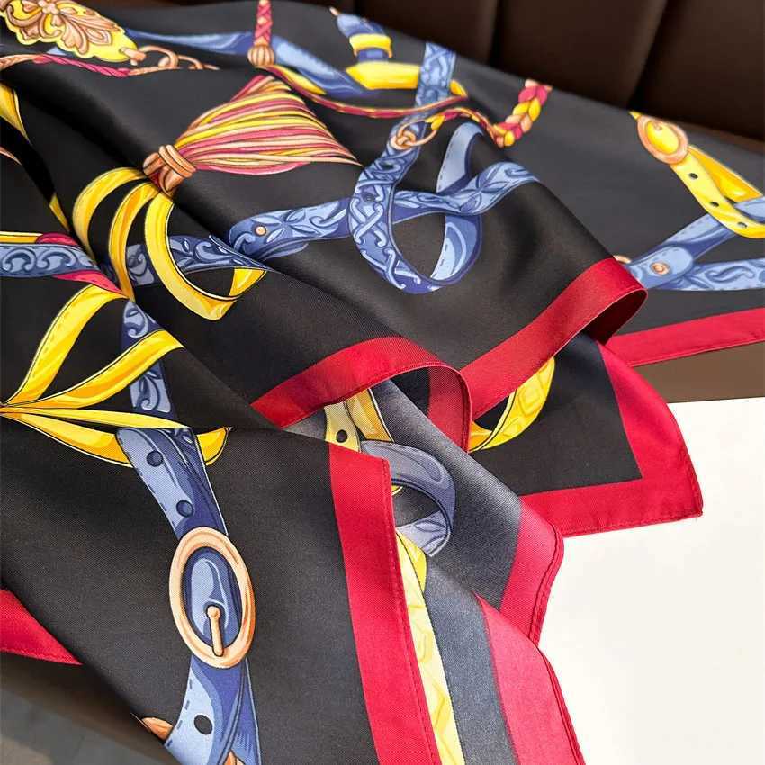 Luxury 2024 9090cm Print Silk Scarf Headband Foulard Ribbon Wraps Hairband Neckerchief Female Shawls Bandanna Square Silk Scarf J251118