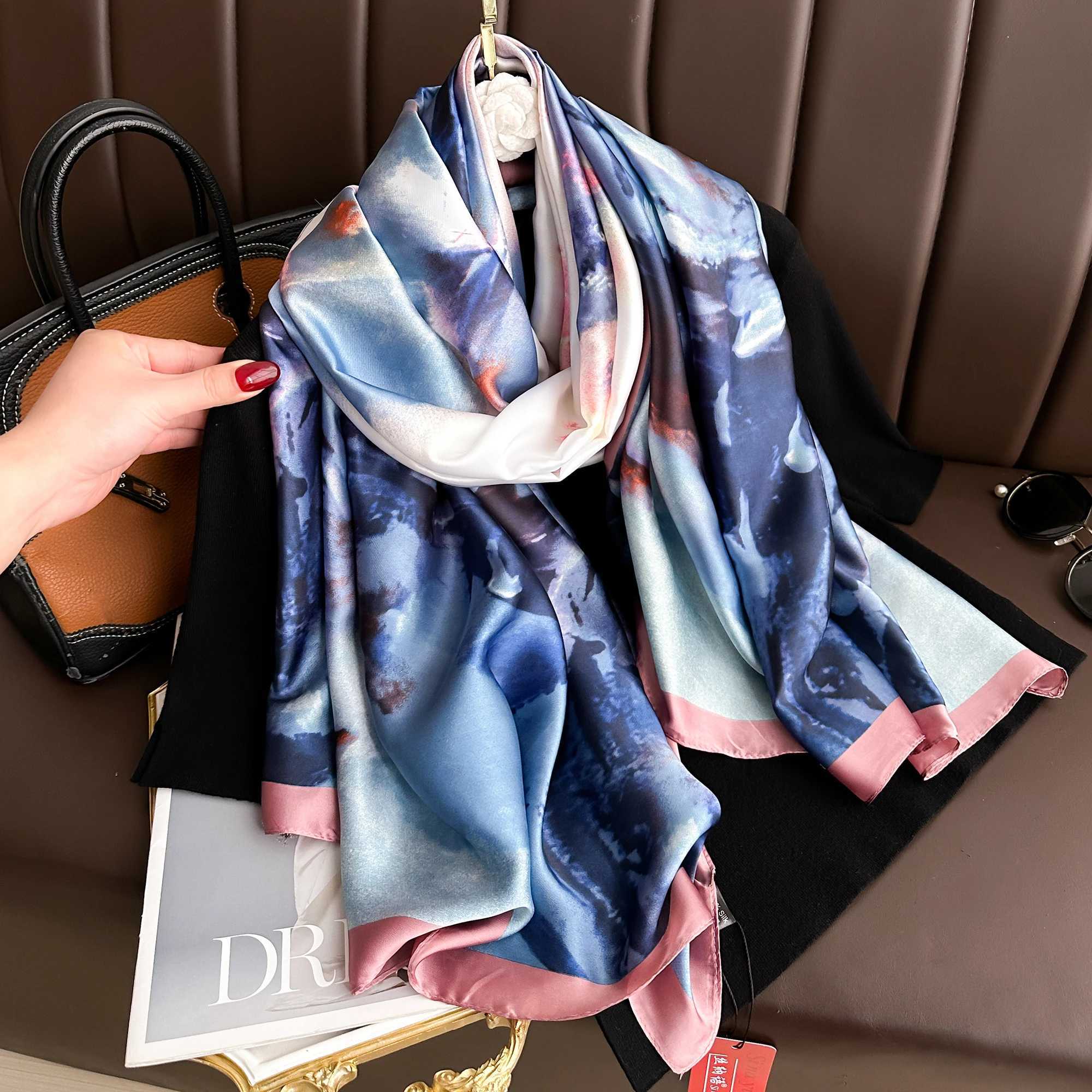 2024 18090cm Luxury Brand Spring Summer Autumn Women Clothing New Fashion Color Matching Printed Silk Scarf Lady Shawl Turba J251118
