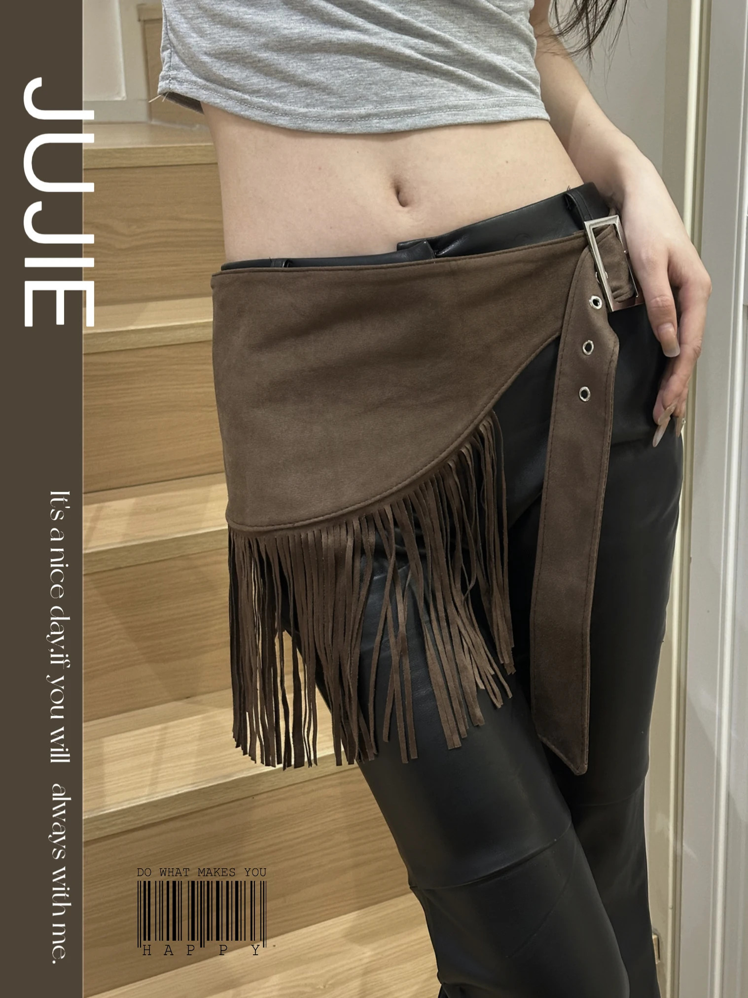 Wide Fringed Waist Seal American Spicy Girl Y2K Faion Decorative Belt Retro Leather Curtain Decoration Womens Faion Acce 251013