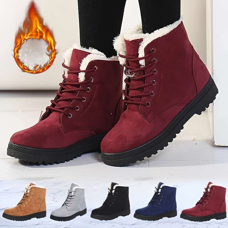 Women's Snow Ankle Boots With Collar PU Sole - Slip-Resistant Traction, Warm Fabric Lining, Multi-Color Options For Cold Weather & Icy Surfaces, 