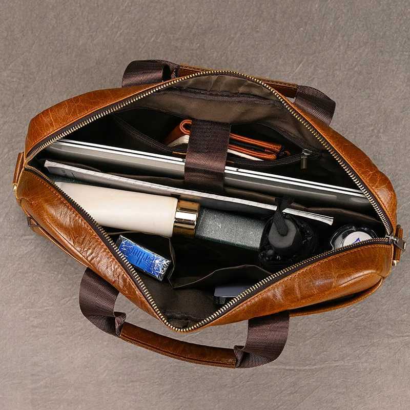 Luufan Genuine Leather Mens Business Handbag 15 Laptop Briefcase Bag Male A4 Document Shoulder Message Computer Bag Work Tote W251022
