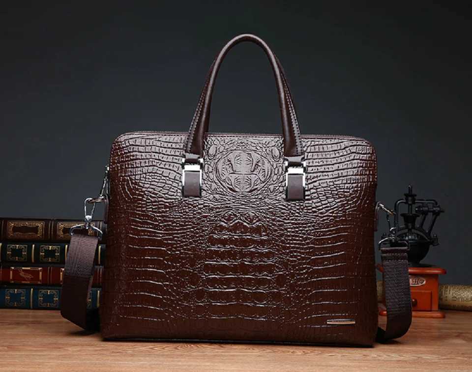 2025 New Mens High Quality Leather Business Briefcase Fashion Crocodile Pattern Handbag Shoulder Bags Crossbody Laptop Bag W251022