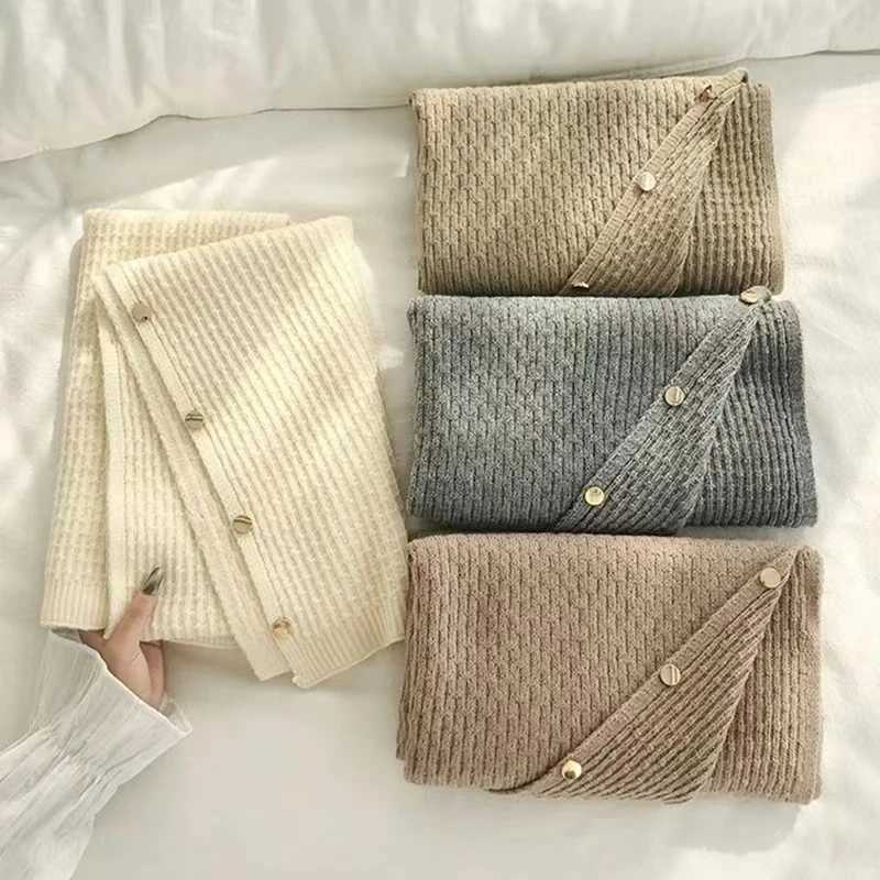 25Warm Knitted Plain Color Scarf Thick Single Breasted Wool Hot sale Shawl Wrap Women Cape Open Side Woven Cardigan Poncho Stole J251129