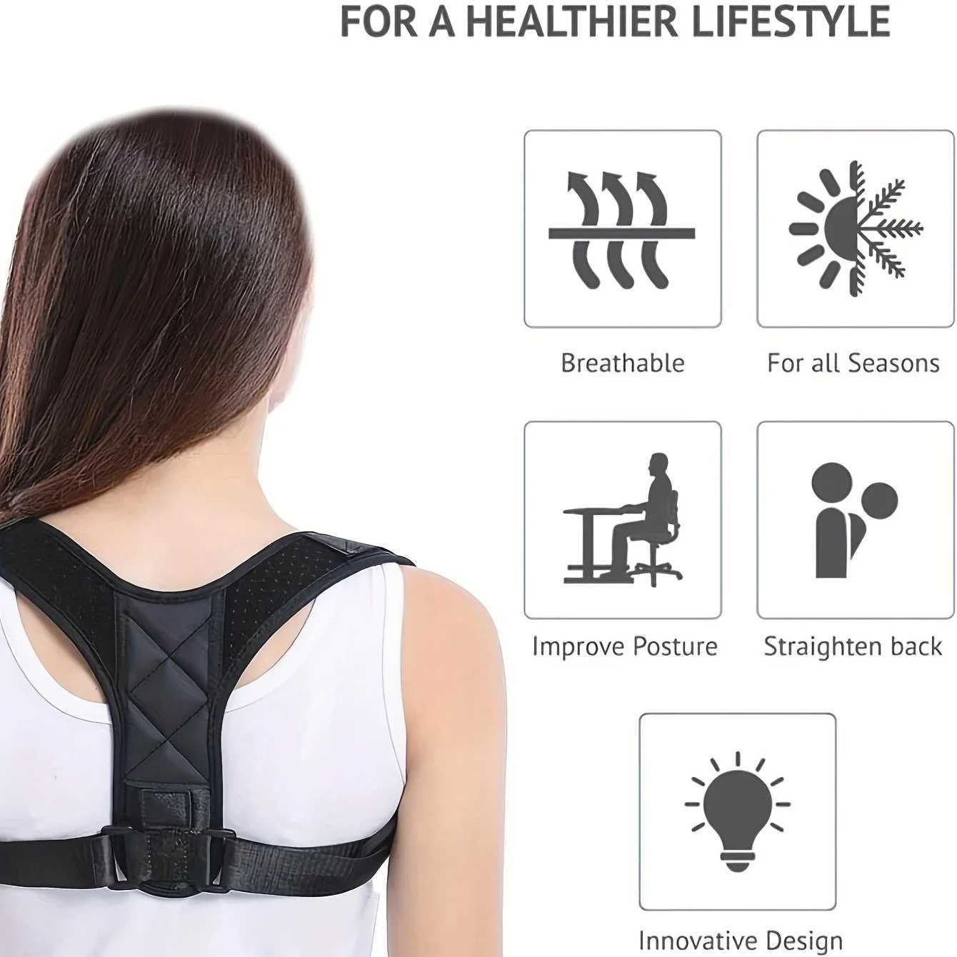 Adjustable Back Straightener Posture Corrector Belt Hunchback Prevention Sitting Posture Unisex Breathable for Men and Women D251022