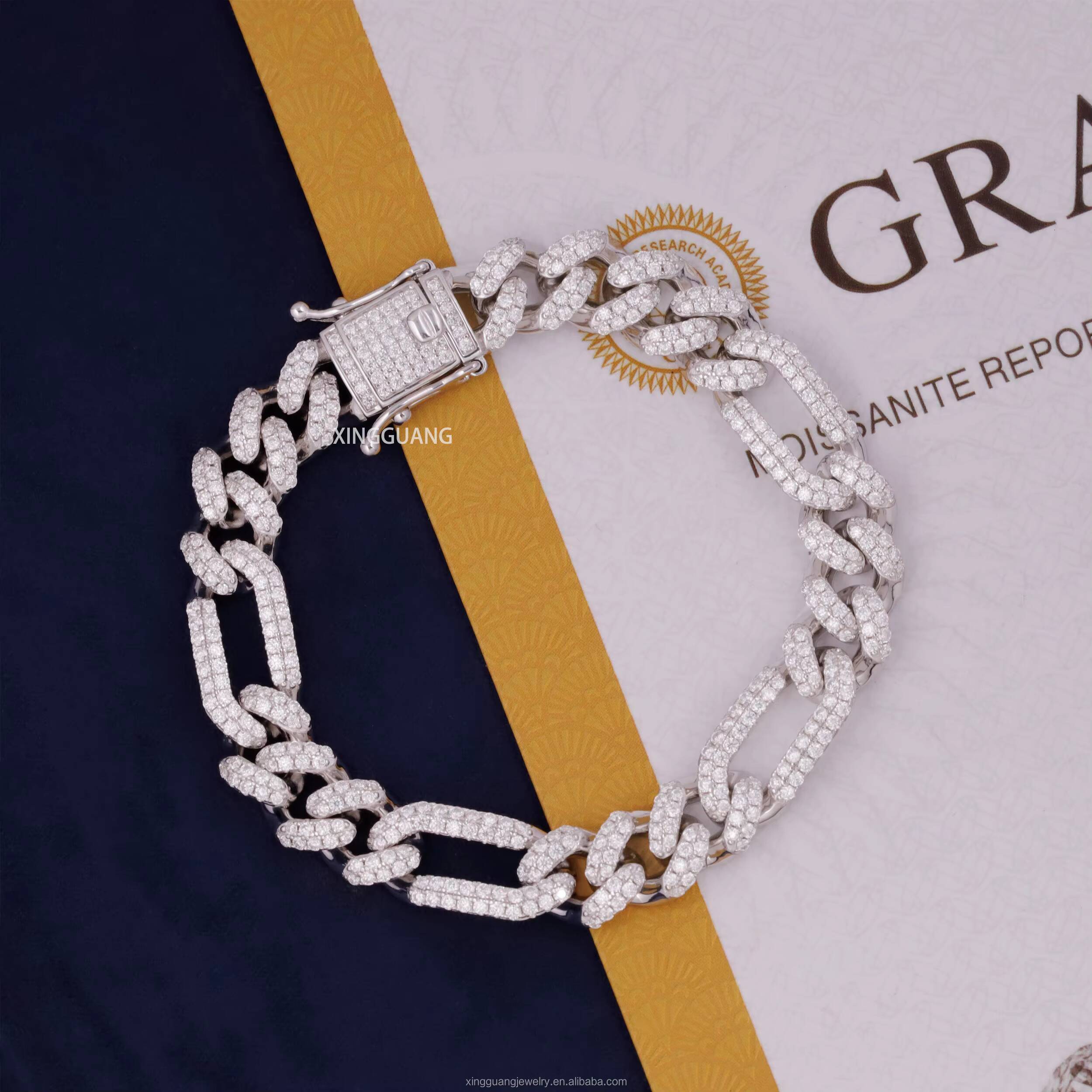 New Arrival 10MM 12MM Wide Figaro Style Bracelet 2Rows VVS Moissanite Diamonds S925 Sterling Silver Cuban Lidynamics Bracelet Jewelry