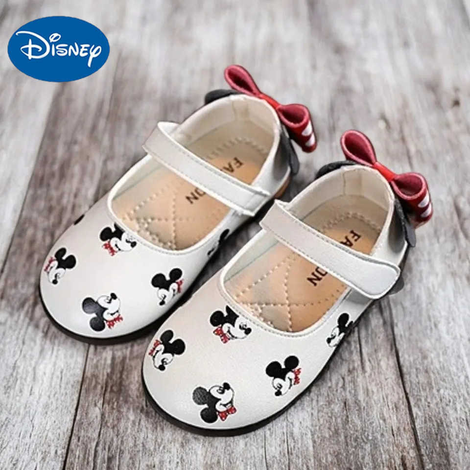 Disney Casual Shoes Kids Mickey Mouse Shoes For Girls Outdoor White Pink PU Leather Children Flats Soft Toddler Size 2130 H251022
