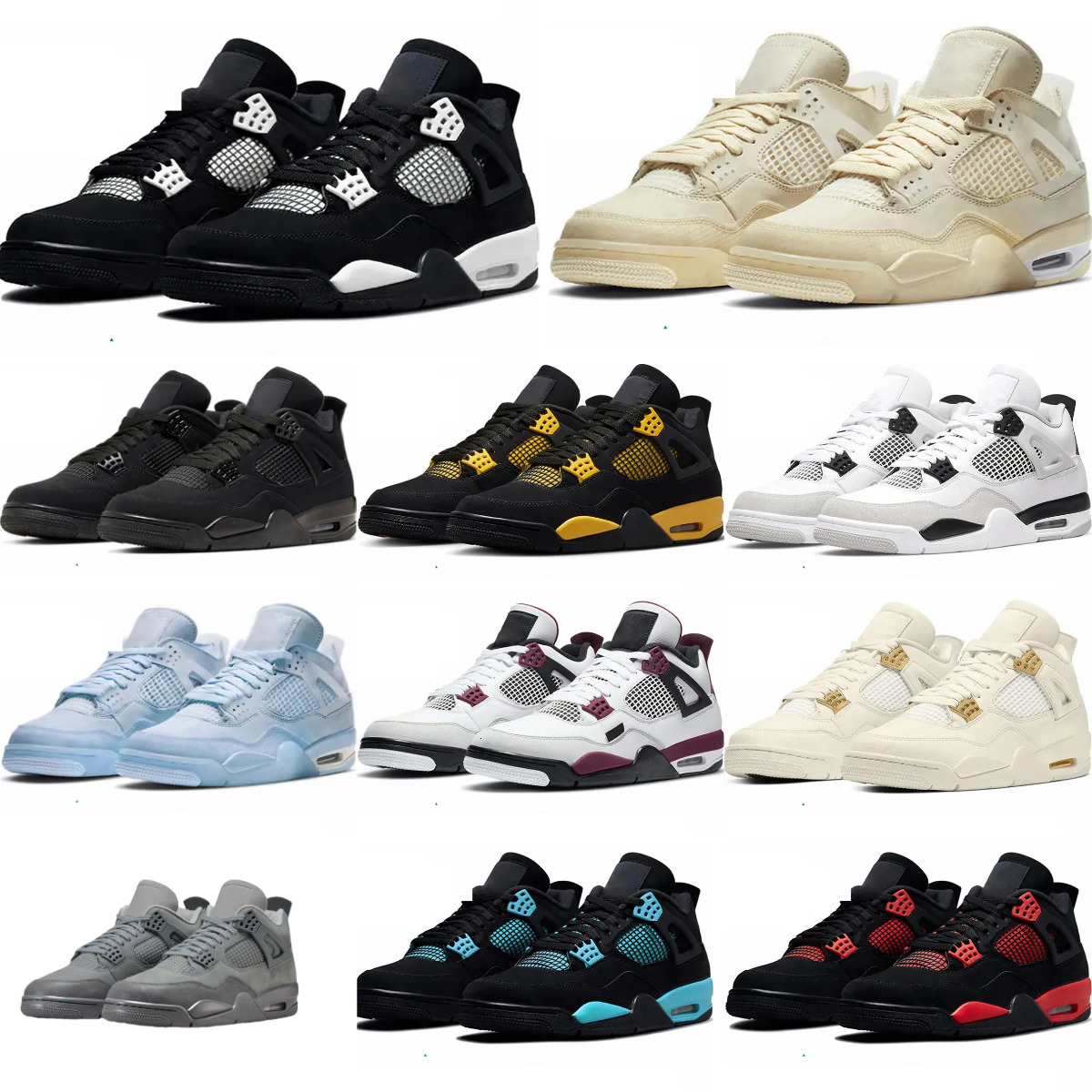 J4 4 Jump Mens Basketball Sports Shoes Trainers 4S Military Black Cat Bred Sail RetroES Red Wet Cement Thunder BORDEAUX Outdoor Shoes Women White Oreo Tennis Sneakers