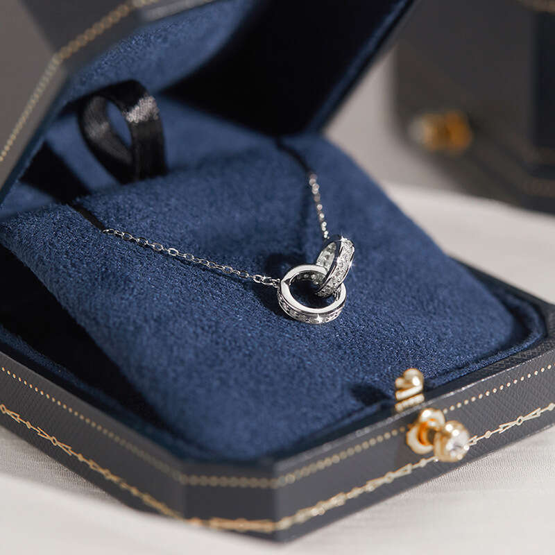 Necklace Designer luxury Double Circle pendant necklace for Women men Ins Style Zircon inlay Copper plated with silver Festival vacation gift