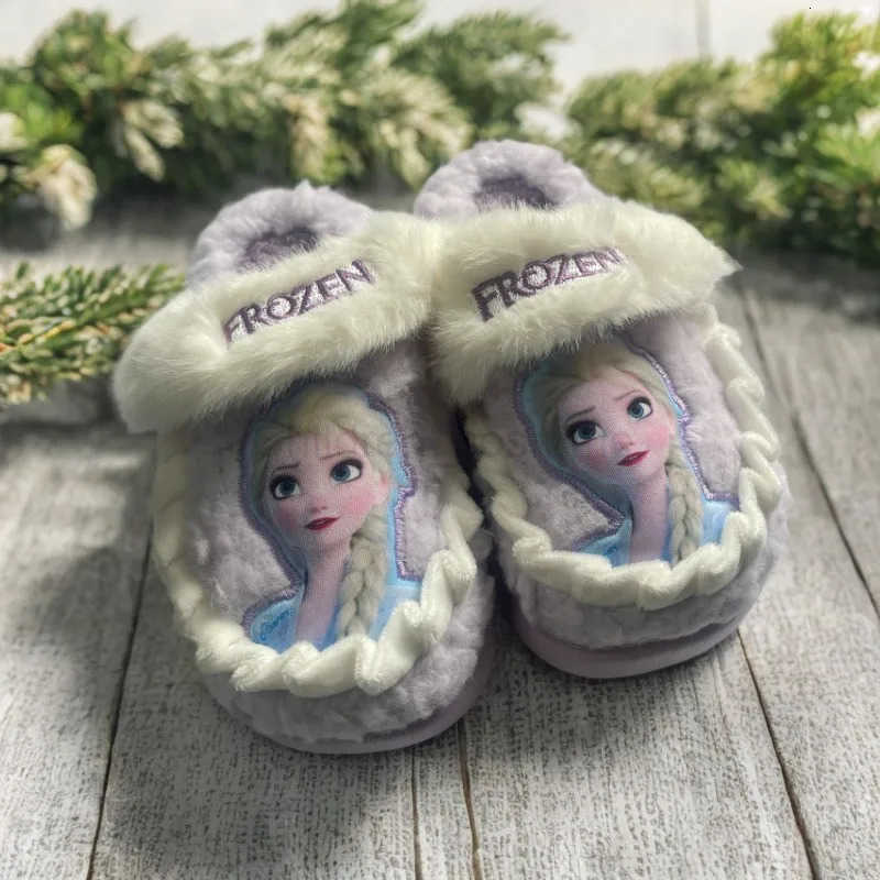 Disney Princess Elsa Winter Childrens Cotton Home Slippers Frozen Girls Snow Non Slip Warm Baby Slippers Pink Blue Size 2436 H251022