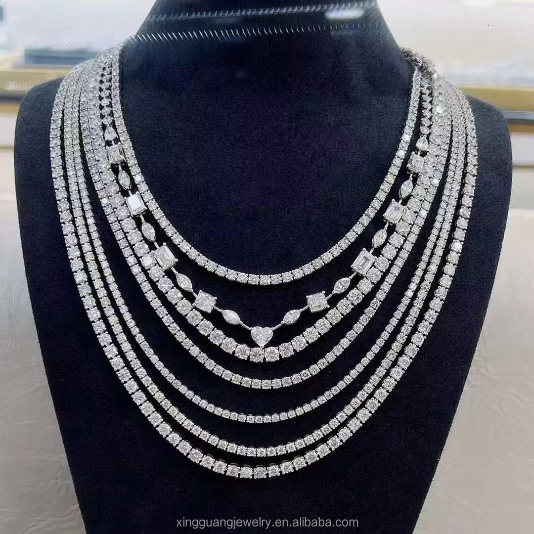 Trendy and Fashionable Gold and Silver Diamond Inlaid Noble Chain VSS Top Luxury Diamond Inlaid Tennis Necklace Gold Plated Silver Chain Noble Gift fo