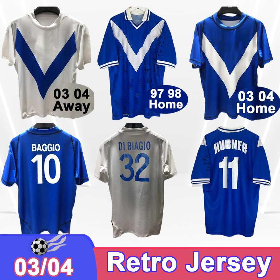03 04 Brescia Calcio Mens Retro Soccer Jerseys DI BIAGIO BAGGIO MARECO Home Blue Away White Vintage Football Shirt Short Sleeve Adult Uniforms
