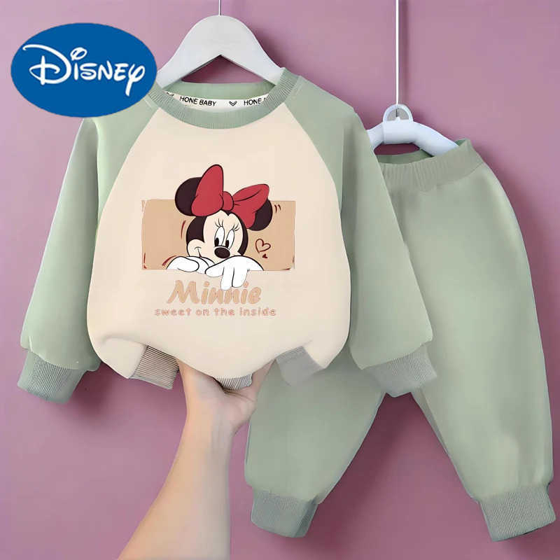 Disney Hoodie For Girls Fashion Longsleeves Sweatshirtlong Pants Sets for Kids Autumn Minnie Printed 2pcs Set Clothing H251022